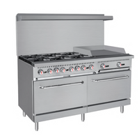 60″ 6 Burner Gas Range with 24″ Griddle & Double Oven – HFSO-60-G24