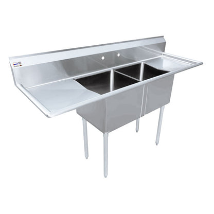 Commercial Stainless Steel Two Tub Sink – 24” x 24” x 14” Bowls | Center Drain