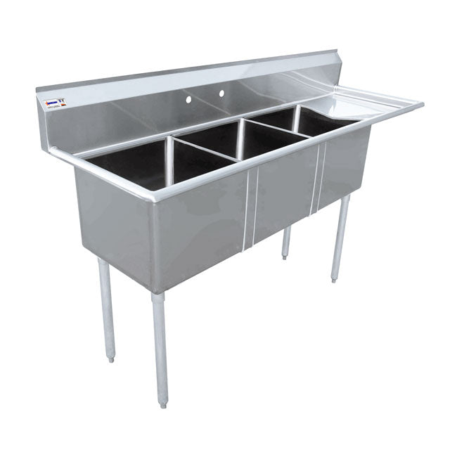 Commercial Stainless Steel Three Tub Sink – 18” x 18” x 11” Bowls | Center Drain