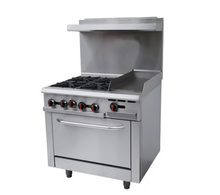 HFSO36-G124 Burner Commercial Gas Range with Oven & 12″ Griddle – Heavy Duty Stainless Steel Cooking Range (210,000 BTU)