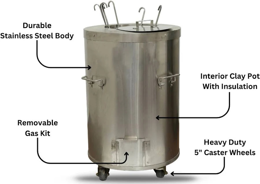 Commercial Clay Tandoor 24"X36*– Stainless Steel Tandoor Oven (Burner Not Included)
