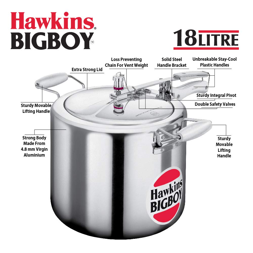 Hawkins Bigboy Aluminum Pressure Cooker (14L / 18L / 22L) – Heavy Duty Commercial Cooker