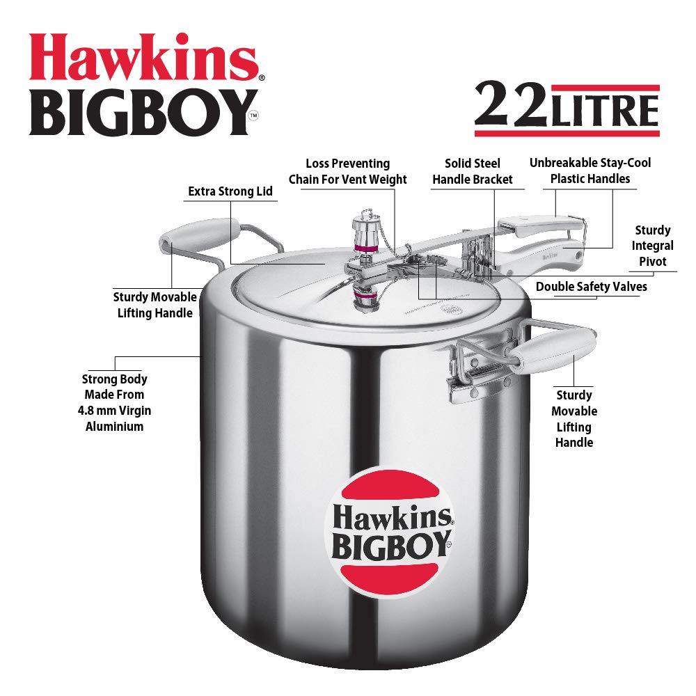 Hawkins Bigboy Aluminum Pressure Cooker (14L / 18L / 22L) – Heavy Duty Commercial Cooker