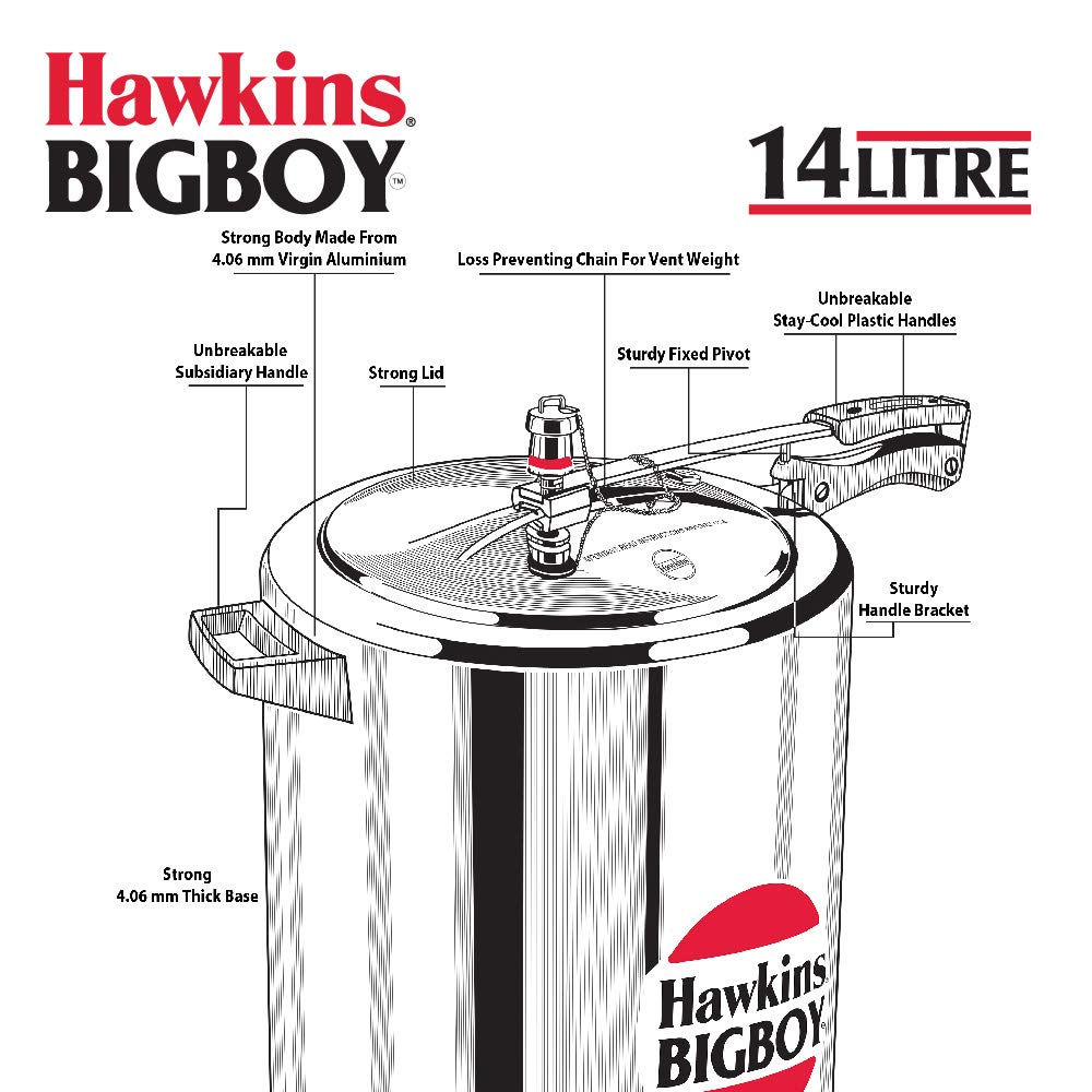 Hawkins Bigboy Aluminum Pressure Cooker (14L / 18L / 22L) – Heavy Duty Commercial Cooker