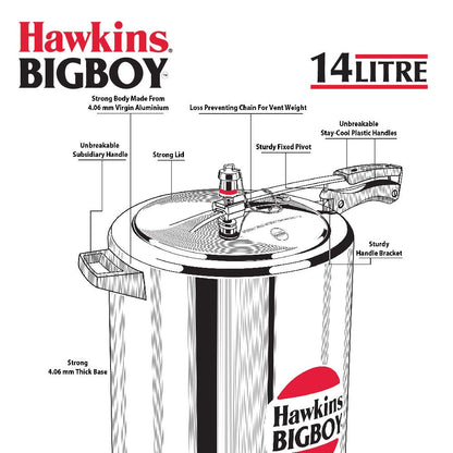 Hawkins Bigboy Aluminum Pressure Cooker (14L / 18L / 22L) – Heavy Duty Commercial Cooker