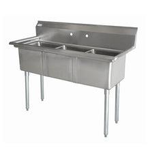 Compact Stainless Steel Three Tub Sink – 10” x 14” x 10” Bowls | Space Saver Center Drain (No Drainboard)
