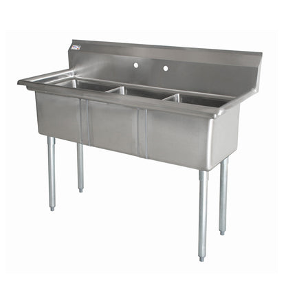 Compact Stainless Steel Three Tub Sink – 10” x 14” x 10” Bowls | Space Saver Center Drain (No Drainboard)