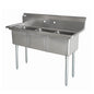 Compact Stainless Steel Three Tub Sink – 10” x 14” x 10” Bowls | Space Saver Center Drain (No Drainboard)