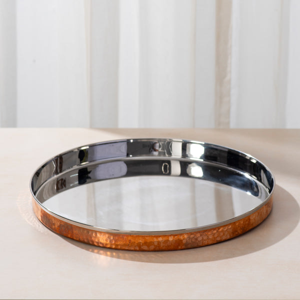 Copper/Stainless Steel Hammered Thali — 15" (#10086)