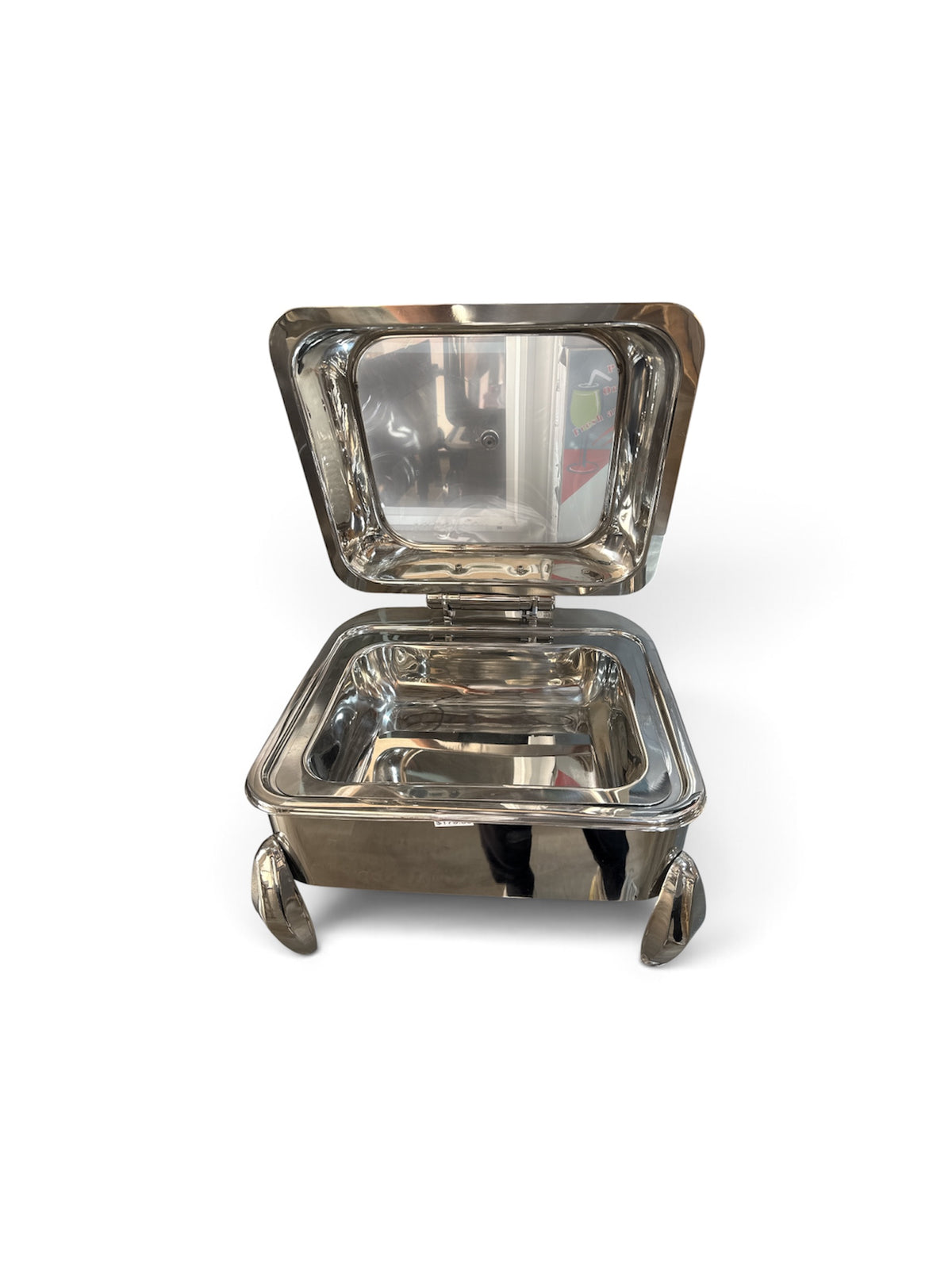 Square Stainless Steel Hydraulic Chafer with Glass Lid & Diamond Legs – Luxury Buffet Chafer