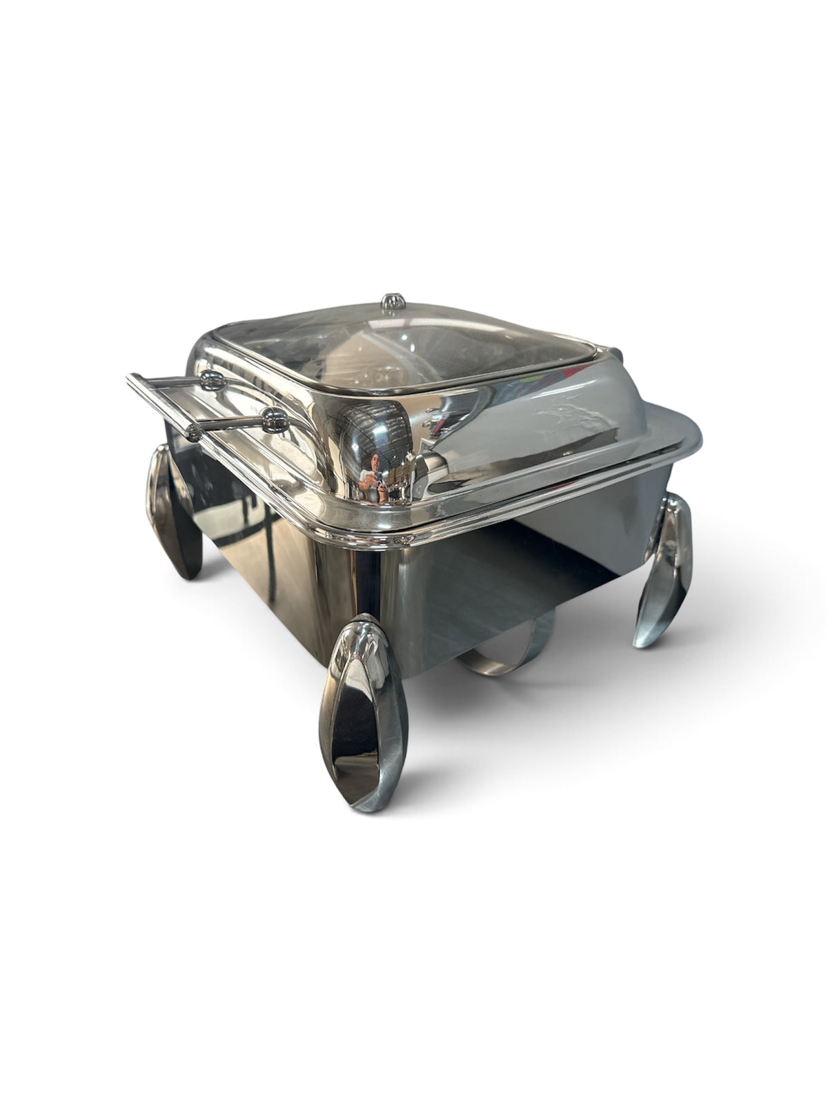 Square Stainless Steel Hydraulic Chafer with Glass Lid & Diamond Legs – Luxury Buffet Chafer