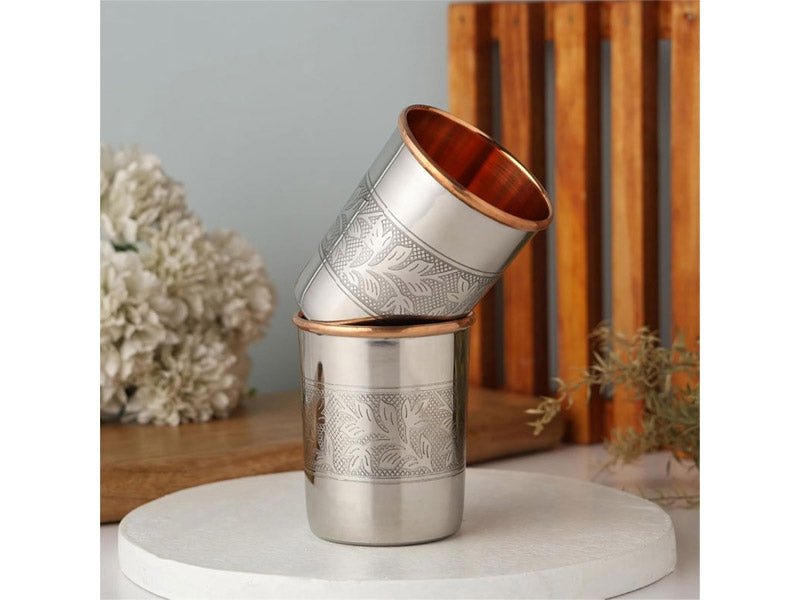 Copper Steel Emboss Glass (Set of 6) – Premium Drinking Glasses for Home & Restaurant Use