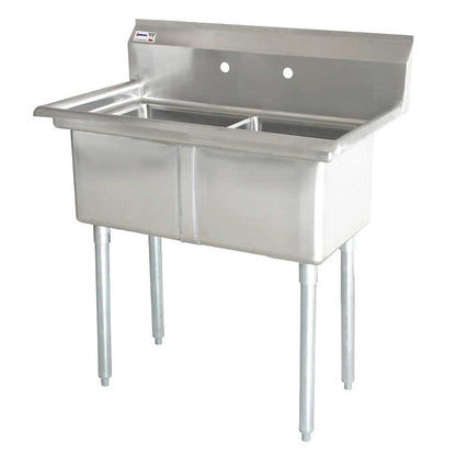 Commercial Stainless Steel Two Tub Sink – 18” x 18” Bowls | Center Drain