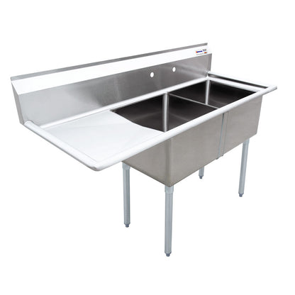 Commercial Stainless Steel Two Tub Sink – 18” x 18” Bowls | Center Drain