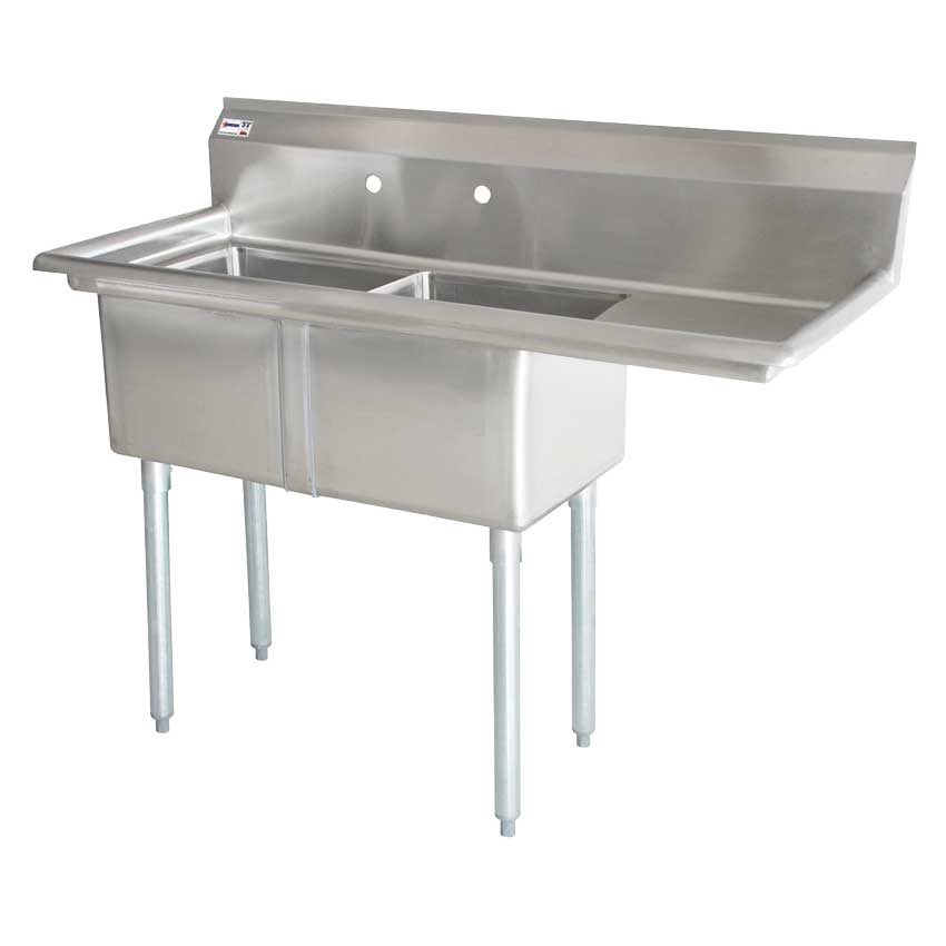 Commercial Stainless Steel Two Tub Sink – 18” x 18” Bowls | Center Drain