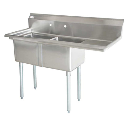 Commercial Stainless Steel Two Tub Sink – 18” x 18” Bowls | Center Drain