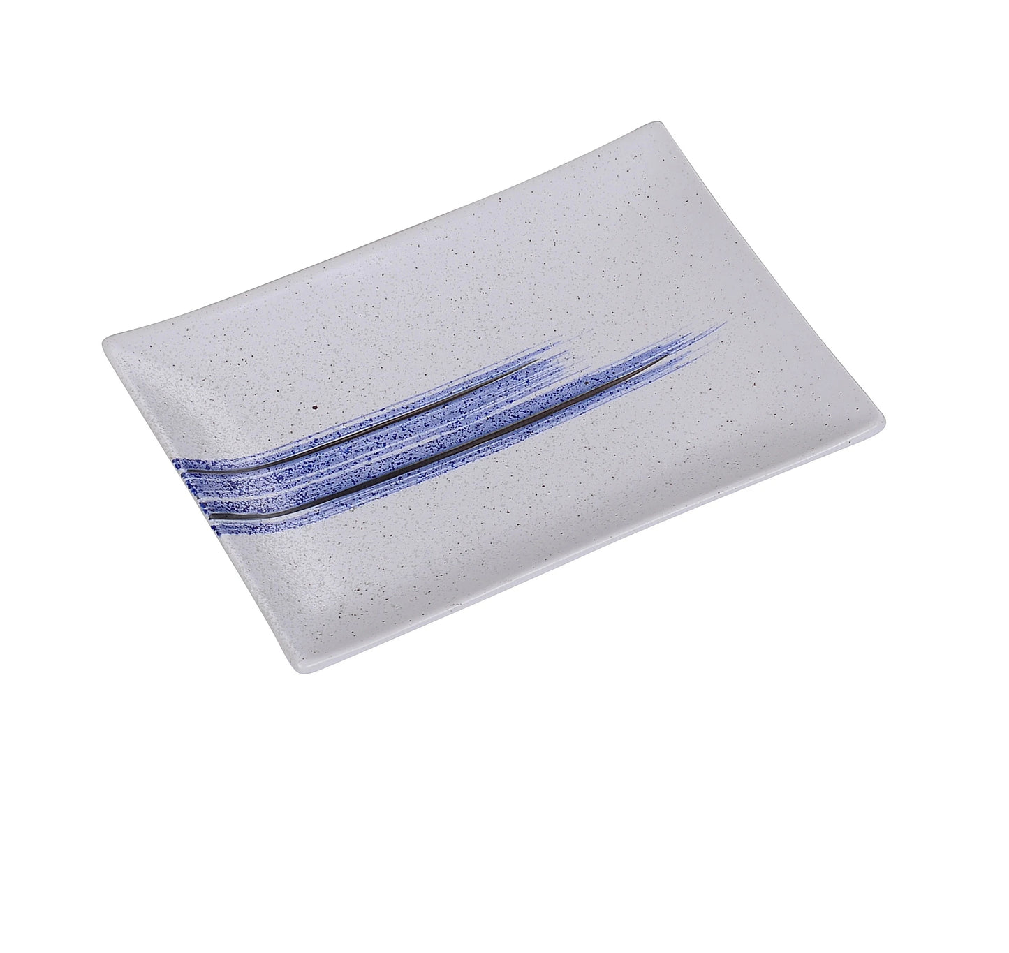 Yanco Ocean Rectangular Plates – Porcelain Serving Plates (8"–12", White with Blue Rim, Multiple Packs)