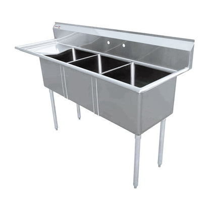 Commercial Stainless Steel Three Tub Sink – 18” x 21” x 14” Bowls | Center Drain