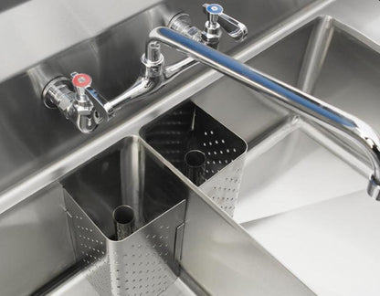 Commercial Stainless Steel Three Tub Sink – 18” x 21” x 14” Bowls | Center Drain