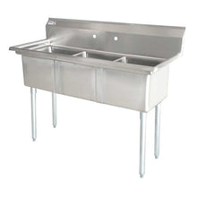 Commercial Stainless Steel Three Tub Sink – 18” x 21” x 14” Bowls | Center Drain