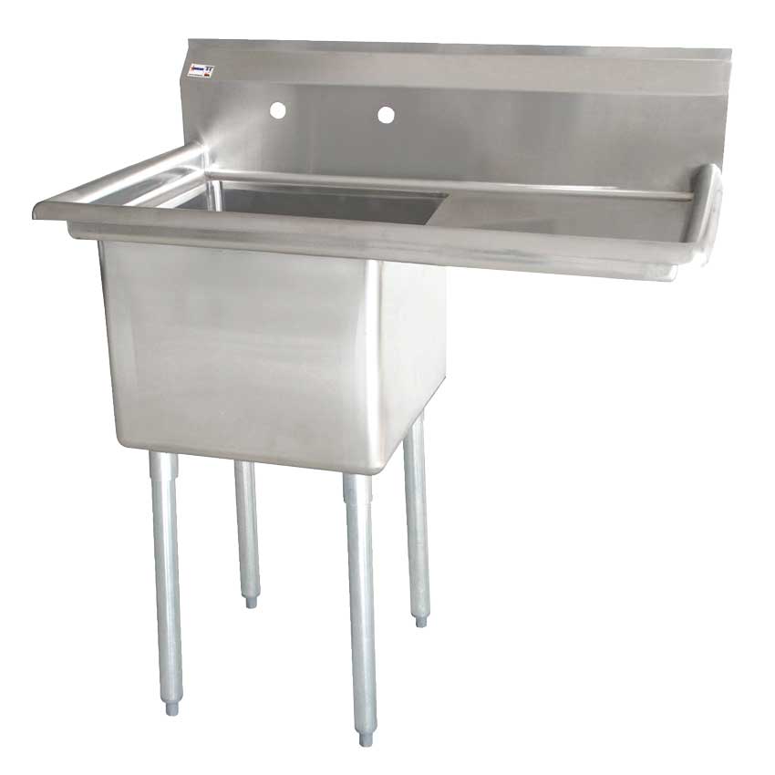 Commercial Stainless Steel One Tub Sink with Right Drainboard – 3.5” Center Drain (Multiple Size)