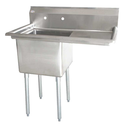 Commercial Stainless Steel One Tub Sink with Right Drainboard – 3.5” Center Drain (Multiple Size)