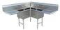 Commercial Stainless Steel Three Tub Sink – 18” x 18” x 14” Bowls | Corner Drain with Dual Drainboards