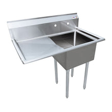 Commercial Stainless Steel One Tub Sink with Left Drainboard – Heavy Duty Kitchen Sink (38.5” Width)