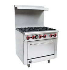 HFSO-36 36″ Commercial Gas Range with Oven – 6 Burner Heavy Duty Stainless Steel Range (NG/LPG Compatible)